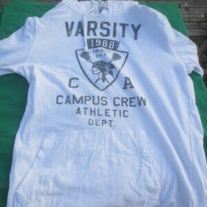 Campus Crew University Outfitter 100% Cotton Varsity White Pullover Hoodie